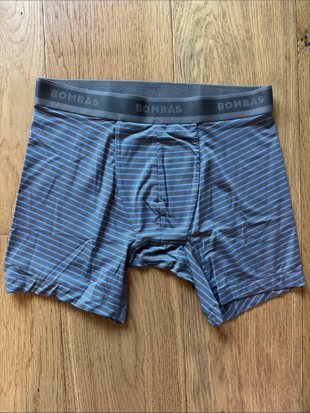 Bombas Mushroom Grey and Oyster Blue Striped Men's Boxer Briefs - Small